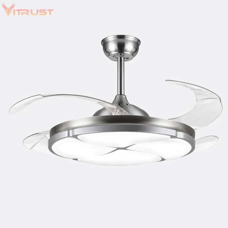 AC110/220 42 inch Ceiling Fan with LED Light Retractable Ceiling Fan with LED Light Invisible Blades Light Color with Remote