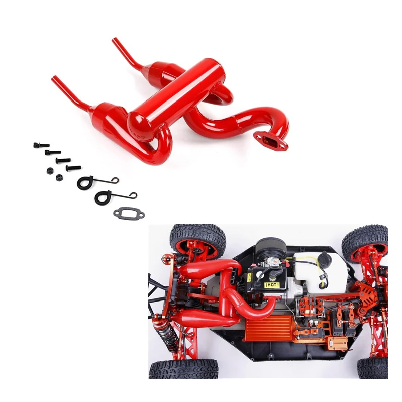 

Buggy Car Metal Double Tube Nitro Engine Exhaust Pipe For 1/5 Rc Cars Toys 4X4 Gasoline Truck Rovan LT LOSI 5IVE T 5T Diy Part