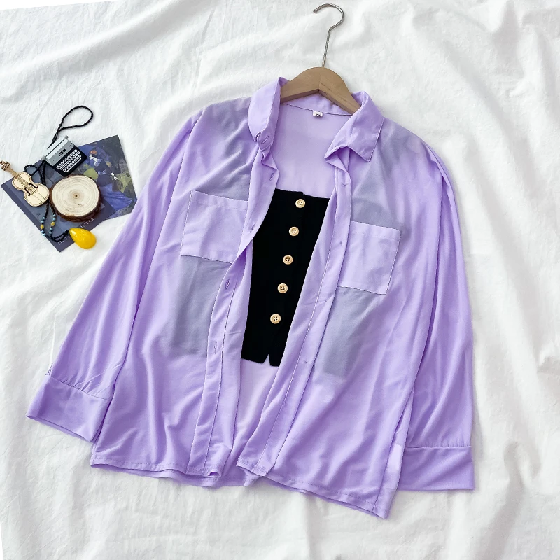 Polo Shirts Woman Chiffon Thin Loose Single-Breasted Top Women Blusas MujerDropshipping | Женская одежда