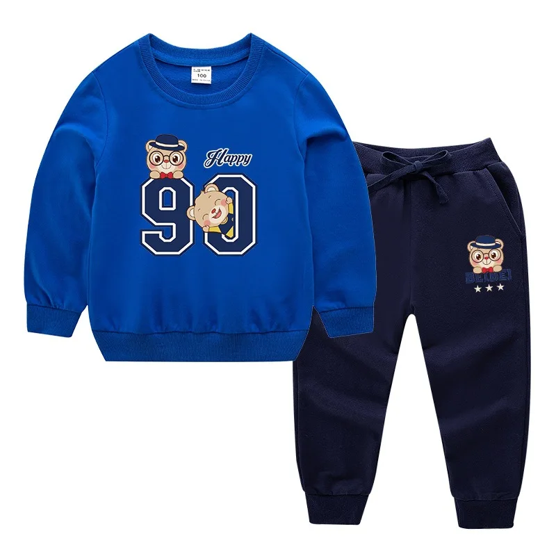 Blue-Navy Детский костюм новая детская одежда из хлопка Детский костюм на весну и осень одежда для маленьких мальчиков и девочек - Цвет: Blue-Navy