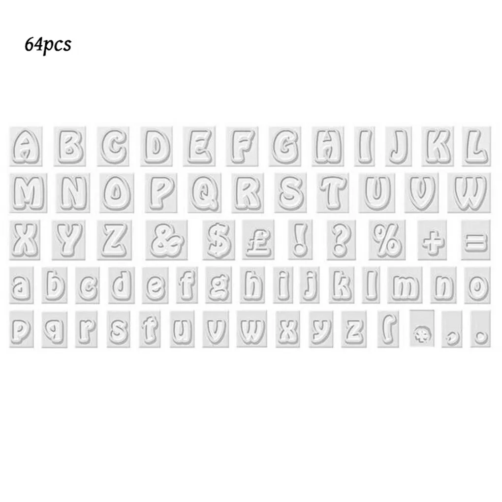 

64 Pcs/set Biscuit Mold Capital Lowercase Alphabet Letters Fondant Mould Baking DIY Tool, Straight Handle, White