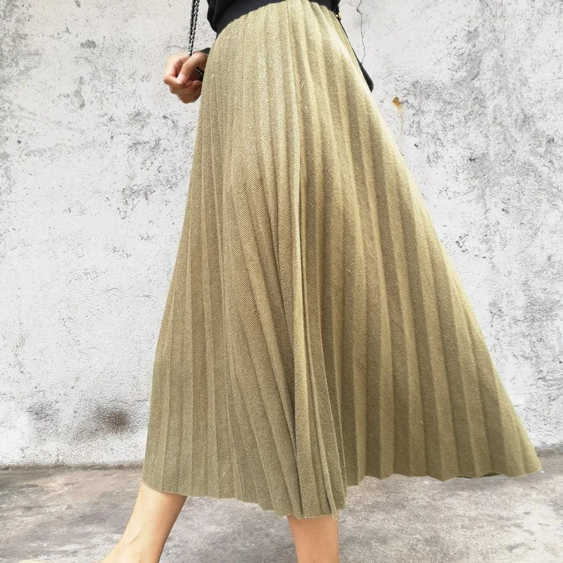 Осень Зима Ol элегантная шерстяная Толстая юбка в складку А силуэта женские 2019 s