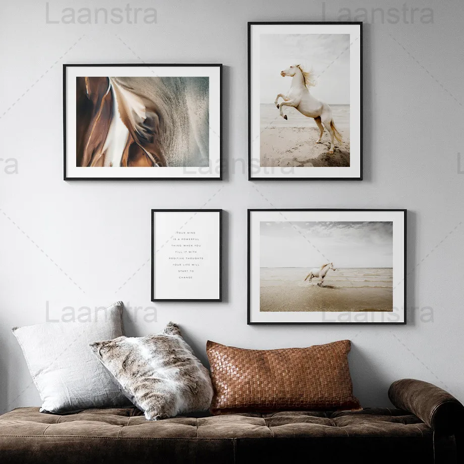 

Для пробежки, белые, живопись на холсте с изображением лошади животных плотная Гостиная настенные украшения дома постер минималистский тек...
