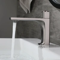 gun grey bathroom basin faucets solid brass sink mixer hot cold single handle deck mounted lavatory taps blackchrome new arri