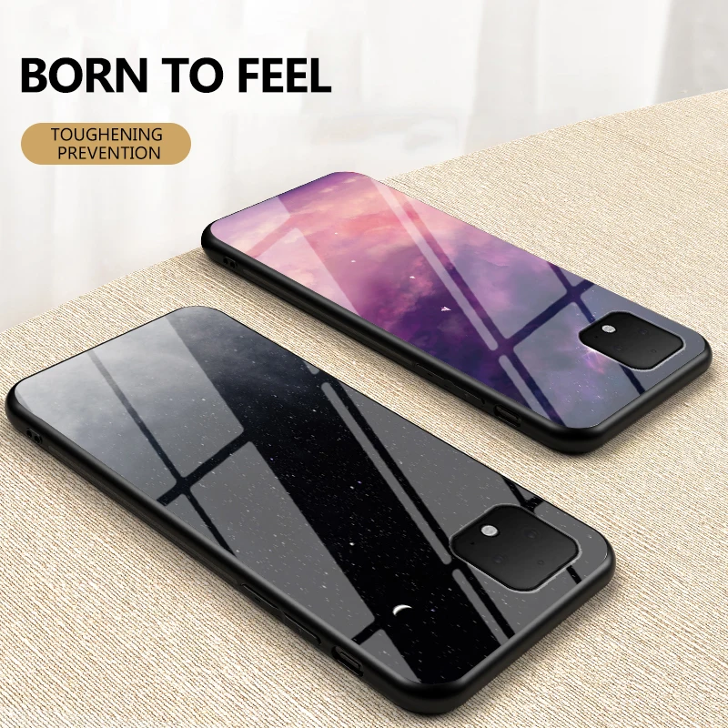 

Starry Sky Tempered Glass Case For Google Pixel 2 3 3A 4 XL Case Glass Back Cover Soft Silicon Frame Bumper For Pixel 3A 4A XL
