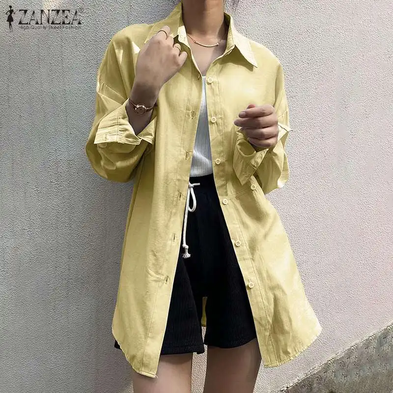 

ZANZEA Stylish Baggy Casual Solid Tops Chemise Thin Blouse Femme Button Up Blusa Women Long Sleeve Lady Clothing Vintage Shirt