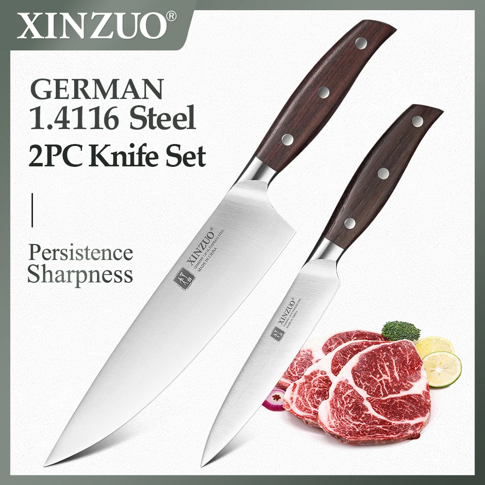 

XINZUO German Din 1.4116 Stainless Steel 2 Pieces Kitchen Knife Set Utility Chef Knife Pro Slicing Meat Vegetable Cutter