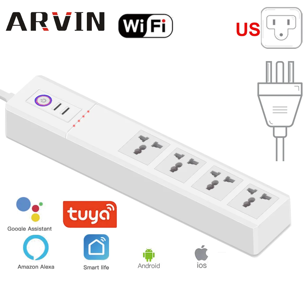

Wifi US Plug General purpose socket Power 4 Sockets And 1.5m Extension Cord Tuya Smart Home Work With Alexa ,Google Assistant