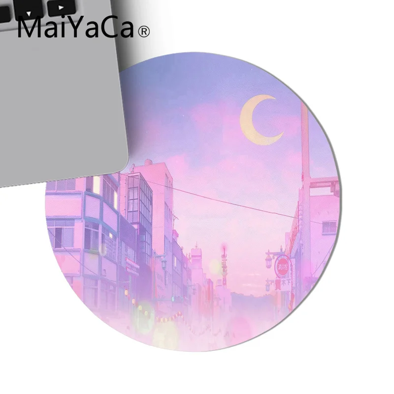 Розовый Аниме Луна Пейзаж эстетика Искусство Коврик для мыши игровой коврик