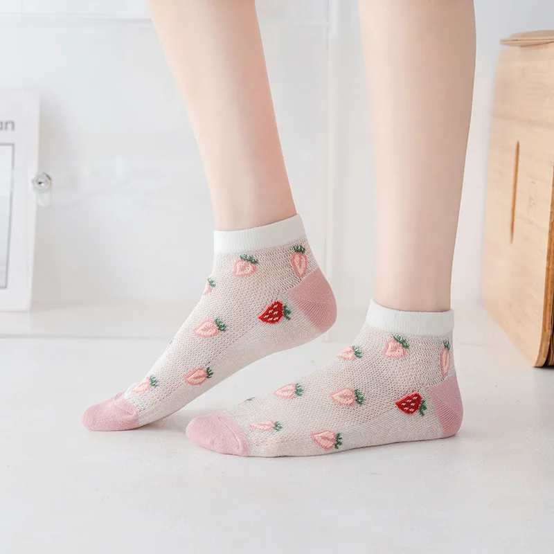 Свежие и милые розовые сетчатые женские короткие носки весенне-летние дышащие