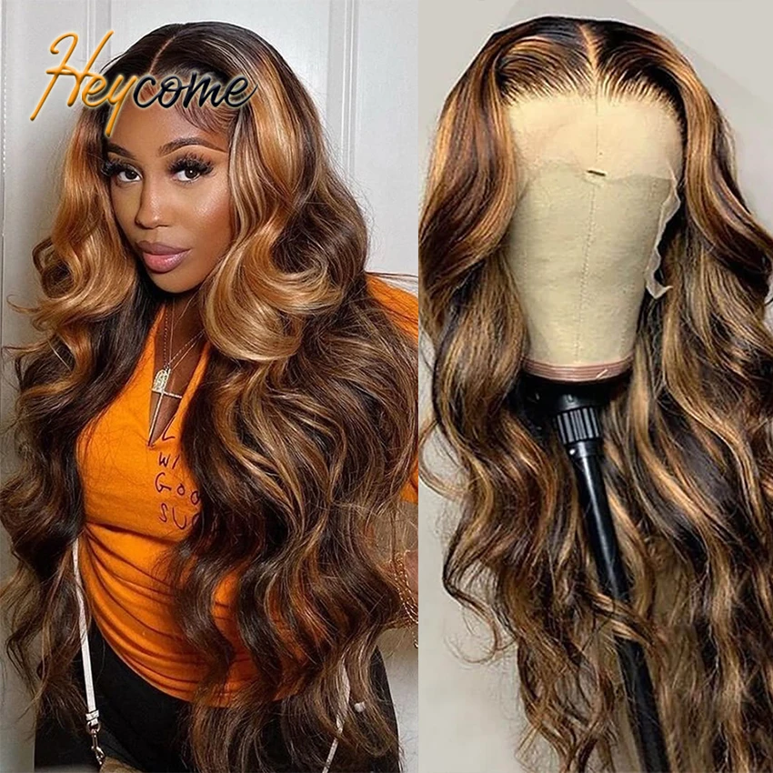 

Heycome Peruvian 28 30 Inch Highlight Ombre Color Body Wave 13X4 13X6 Lace Front Human Hair Wigs T Part Lace Wig For Black Women