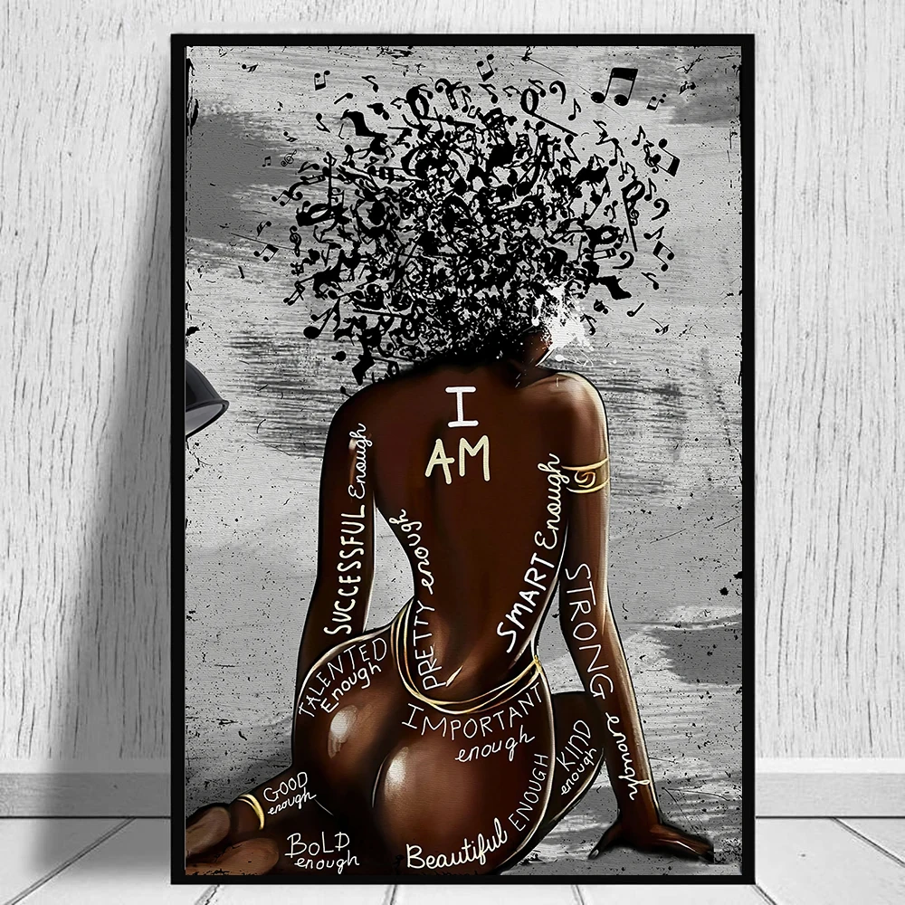 

African Girl Music Poster and Prints Wall Art I Am Letter Woman Canvas Painting Home Decor Picture for Living Room Cuadros