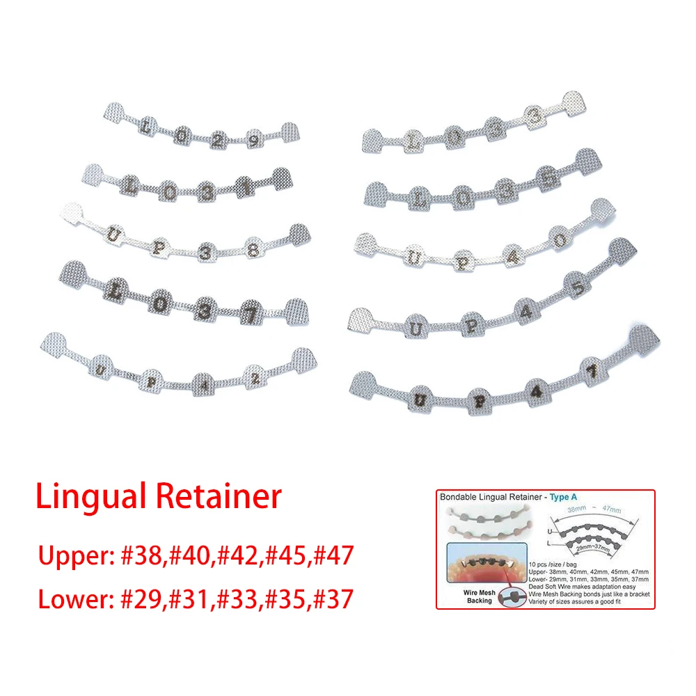 

10pack Dental Orthodontic Ortho Bondable Lingual Retainer Mesh Base Splits Wire Marked Uppler & Lower High Quality