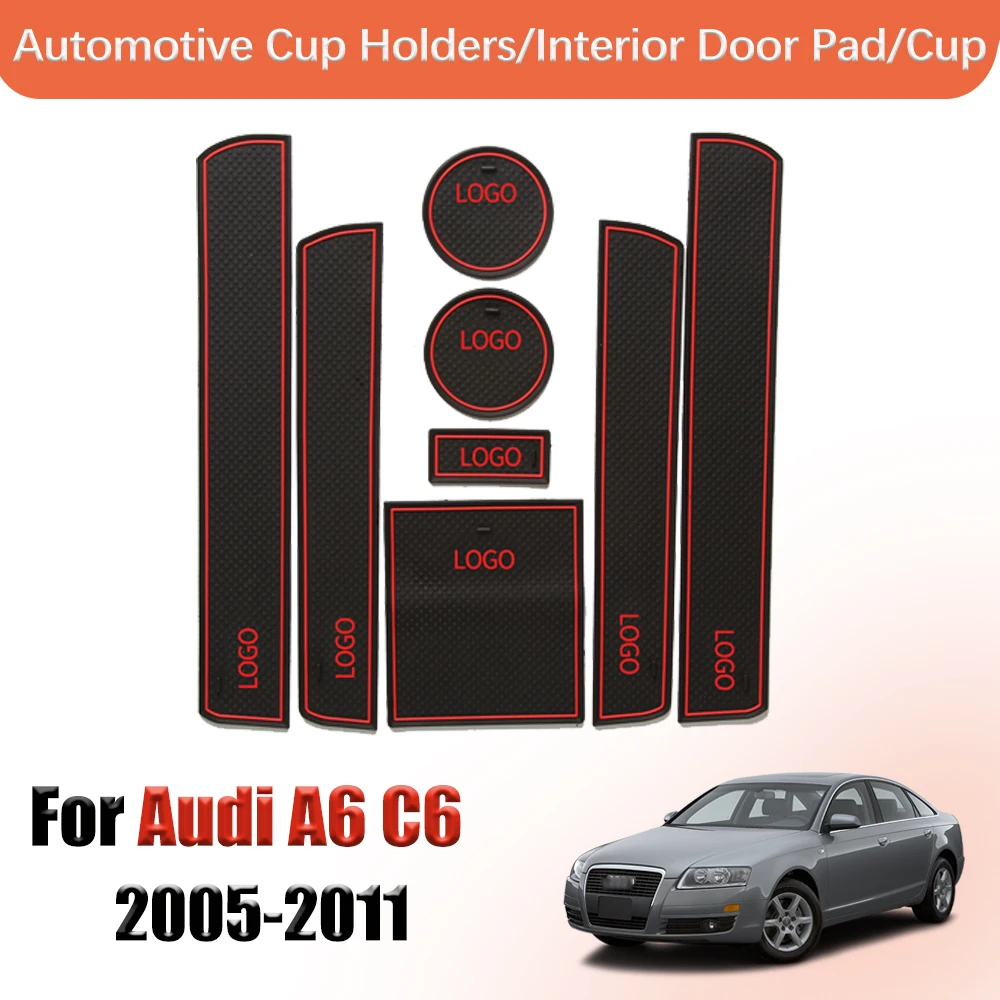 

Противоскользящий коврик с пазами на дверь для Audi A6 C6 2005 - 2011 RS6 S6 аксессуары коврик для межкомнатной двери автомобильные держатели для чашек