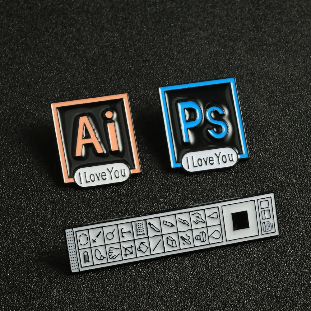 Фото Эмалированные булавки PS AI I Love You Photoshop Illustrator, брошь на панели инструментов, значки, программное обеспечение, дизайнерская заколка на лацкан ... №3