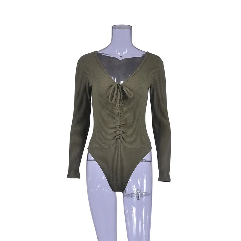 

Sexy Onesie Bodycon Bodysuit Women Long Sleeve Bandage Solid Color Casual Rompers Deep V-Neck Ladies Jumpsuits Rumpers for Women