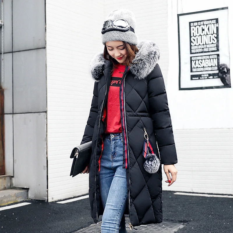 Big fur winter coat thickened parka women stitching slim long winter coat down cotton ladies down parka down jacket women 2019