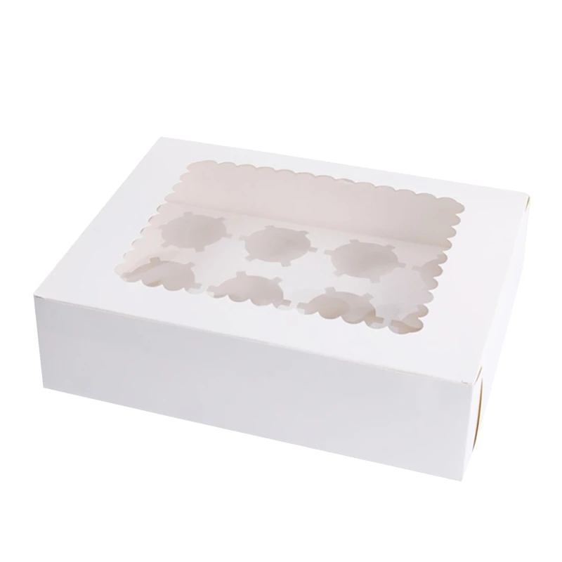 

10Pcs 12-Grids Cupcake Box With Window White Kraft Paper Boxes Dessert Mousse Bo 67JB