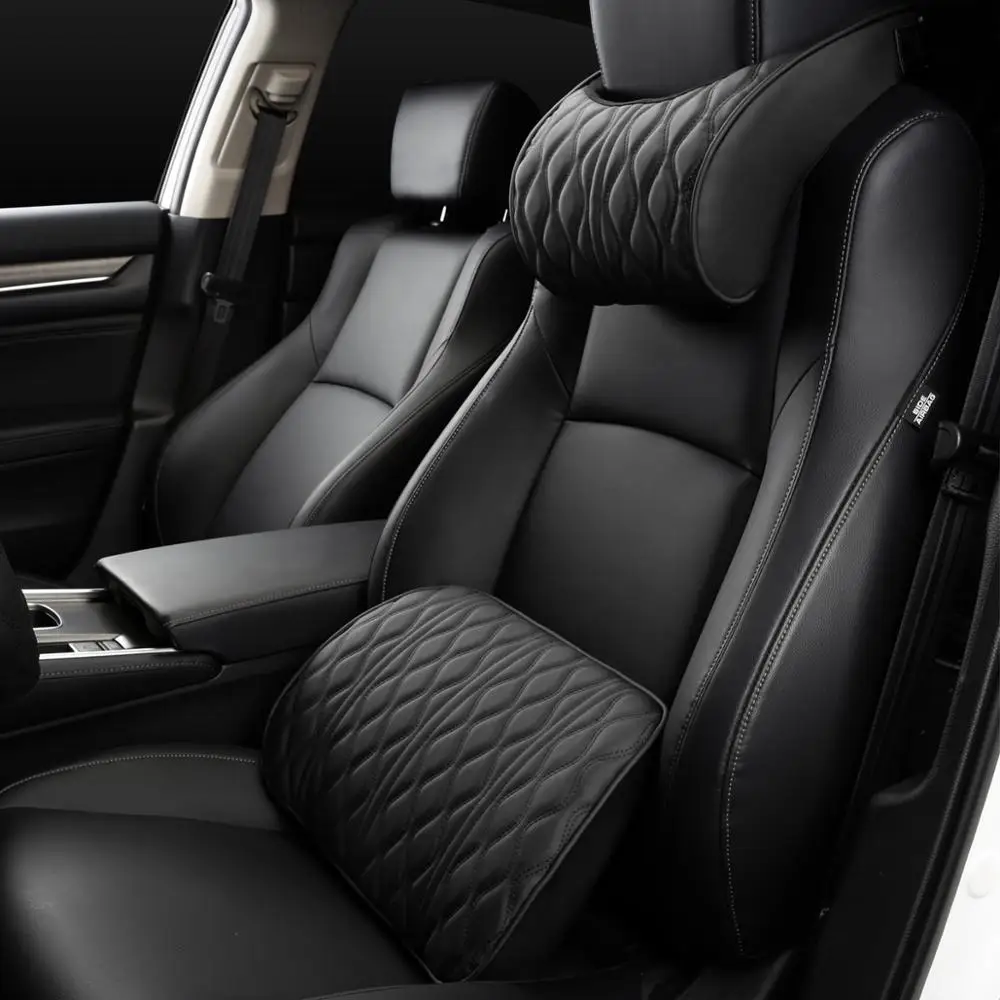 

Car Neck Pillow PU Leather Lumbar Waist Support For Seat Memory Backrest Headrest Cushion Auto Gadget Accesorios Interior