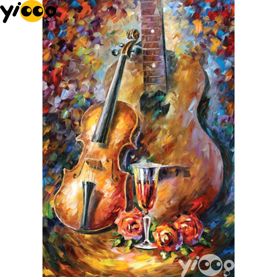 

Full Square/Round Drill Diamond Painting Cross Stitch Embroidery Violin and roses Rhinestone Mosaic Home Decor Gift AX2245