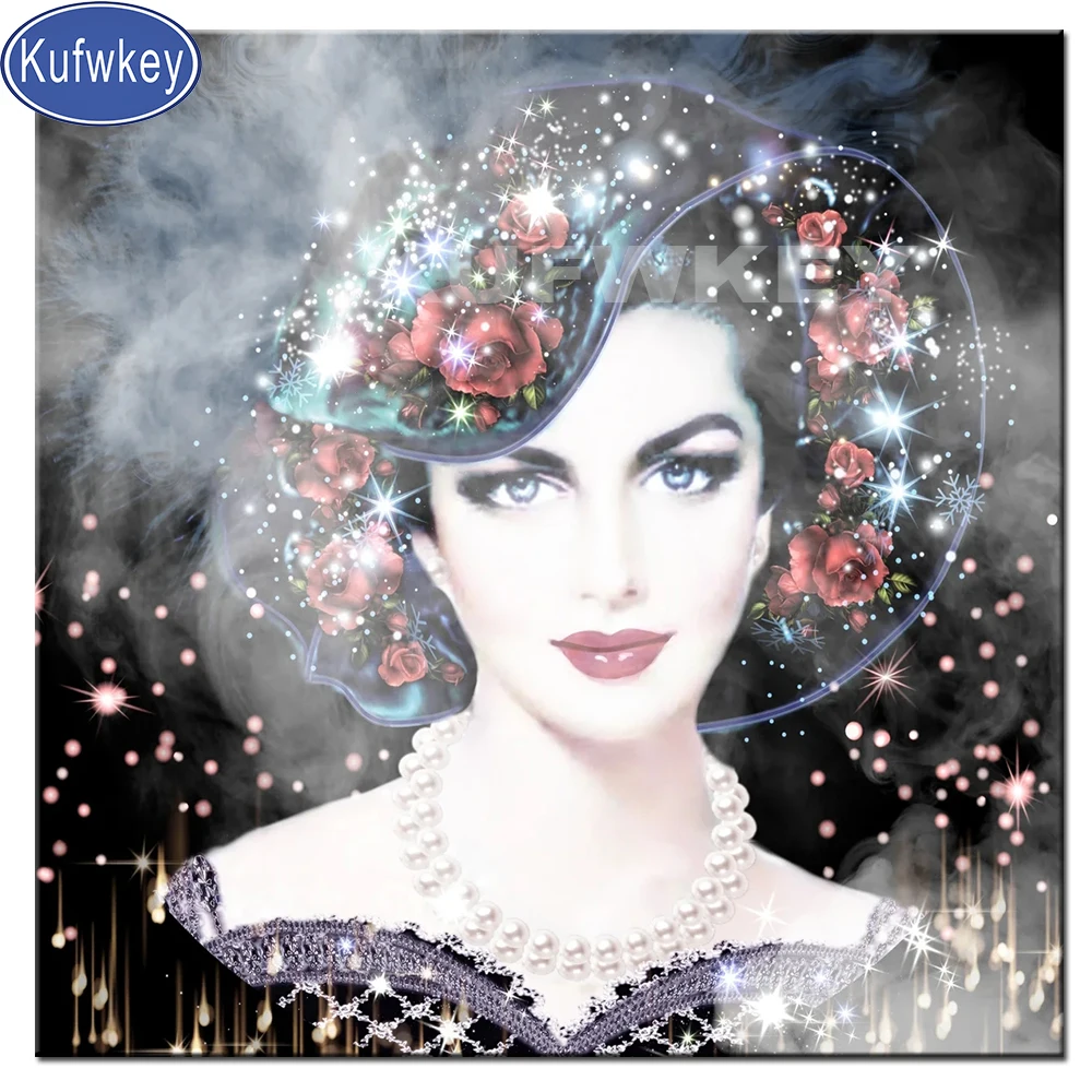 5d diy ручная вышивка крестиком мозаика фантазия красивая шляпа женщина Алмазная