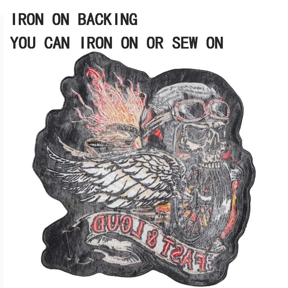 Быстрый и громкий череп байкера вышитый ярлык панк байкерские нашивки наклейки