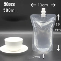 clear plastic spouted liquid drink bag pouch 100 250 500ml with lid reusable transparent durable beverage packaging bag