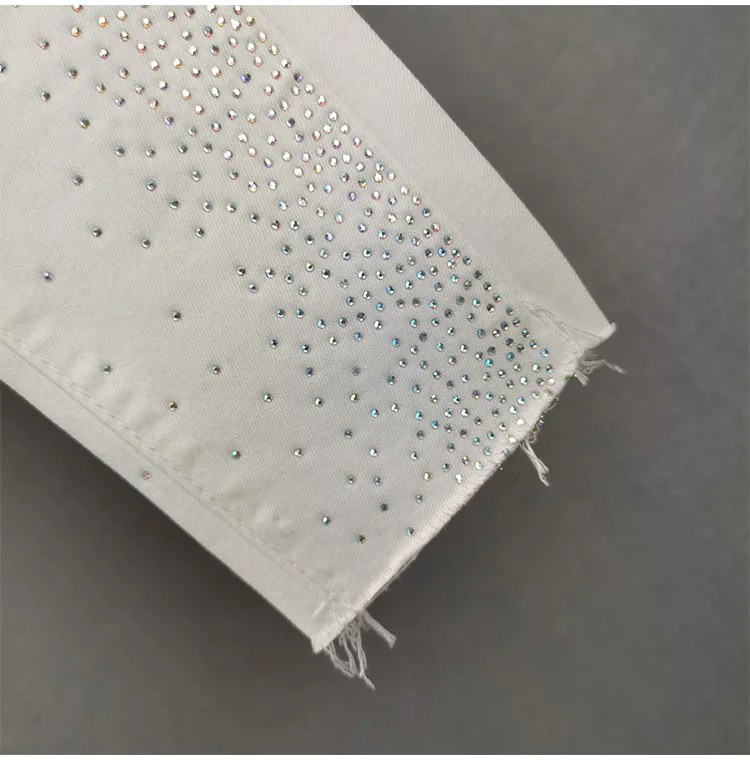 

2021 Summer Women Thin Denim Pants New Stretch Slim Ultra High Waist Slimming Hot Drilling Skinny Jeans White Female Trousers