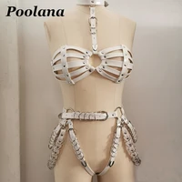 100 handmade punk gothic women caged leather bra top waist cincher belts cosplay stage performance party