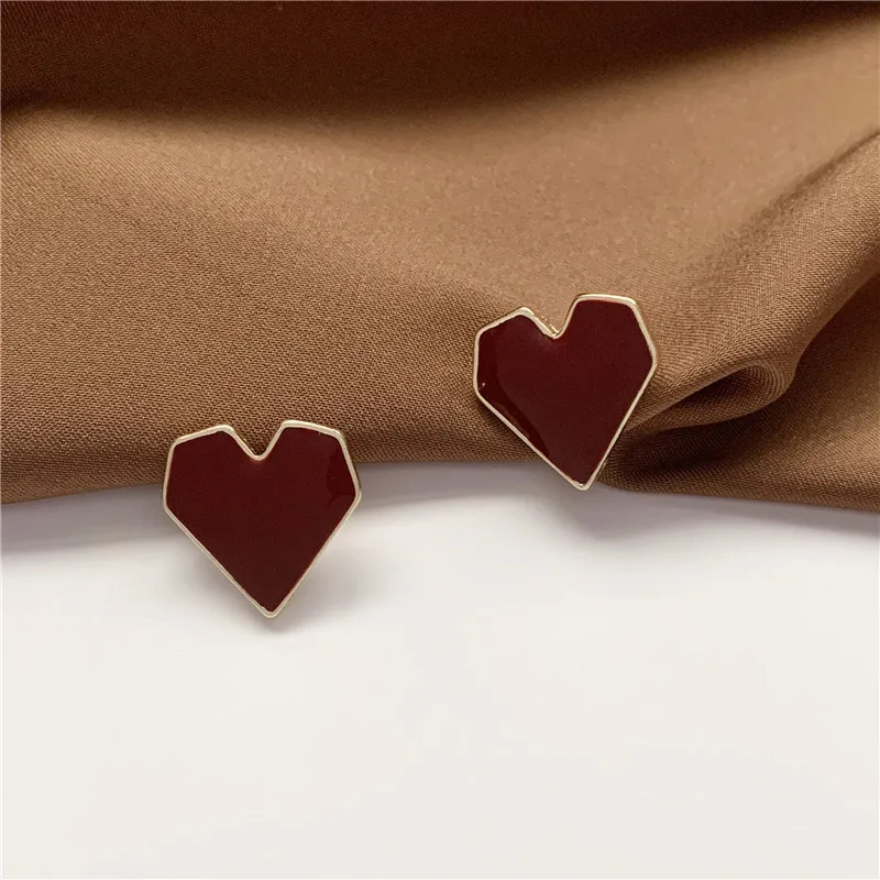 

2020 Loving Heart Form Creative Drip Stud Earrings Red South Korea Women Push-back Zinc Alloy Metal Cute/romantic A017