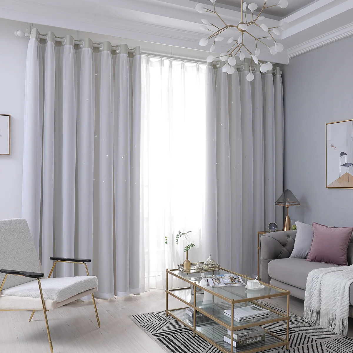 1/2 панелей оконные занавески двухслойная пряжа Тюль верхние звезды 5 цветов