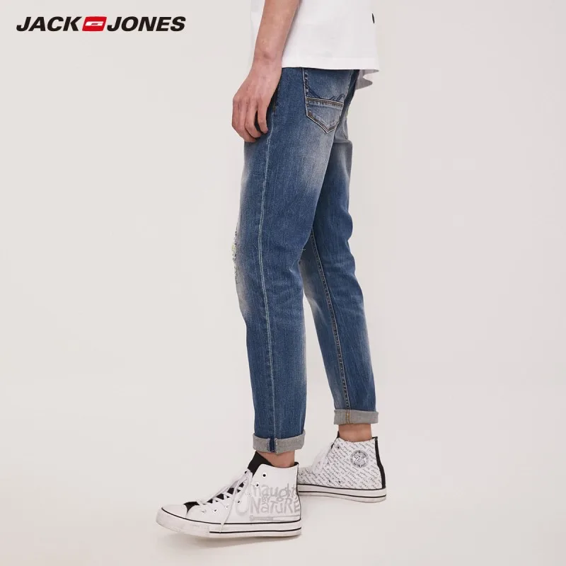 JackJones мужские модные трендовые тонкие Стрейчевые рваные джинсы мужская одежда