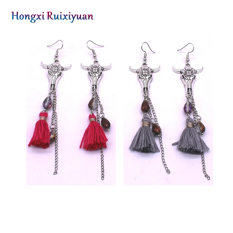 Новые ретро серьги с головой коровы богемные кисточками для женщин