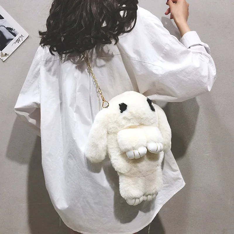 Женские плюшевые сумки в Корейском стиле с принтом животных, Kawaii, школьные сумки для девочек, плюшевые сумки в форме кролика, сумки-мессенджеры