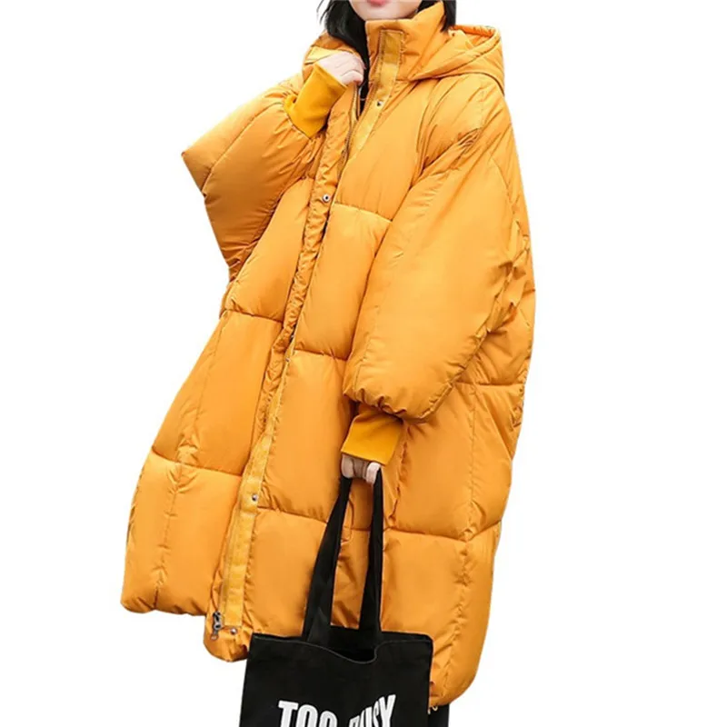 

2019 Oversize winter parka women X-long outerwear hooded Cotton-padded jacket casual thick warm black yellow down jacket G698