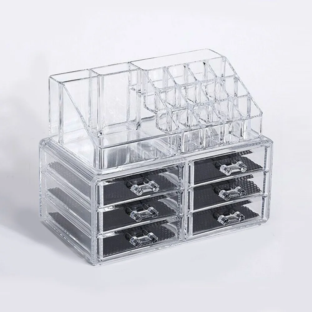 Прозрачный 3 уровня 6 ящиков Штабелируемый большой косметический Органайзер для