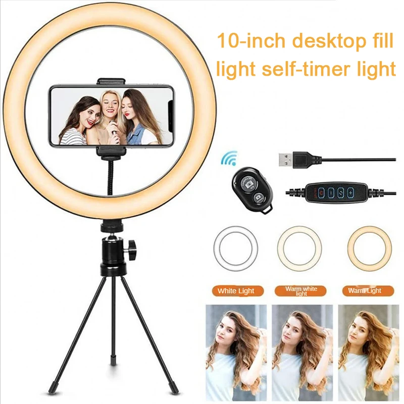 

10-дюймовый светильник для фотосъемки, светодиодный светильник с автоспуском, кольцевой светильник для дистанционного спуска затвора, ламп...