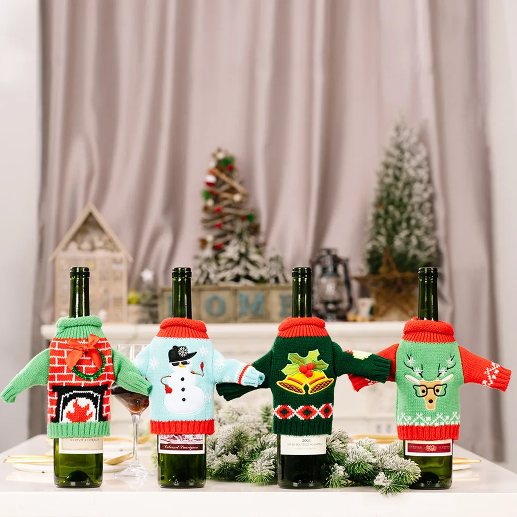 

Christmas Wine Bottle Cover Merry Christmas Decor For Home Noel Santa Claus Xmas Decoration Dinner New Year Ornament Gift