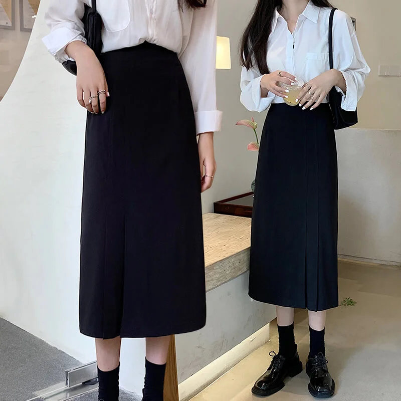 

Черная юбка, Новинка осени и зимы 2021, Женская юбка с завышенной талией, трапециевидная юбка средней длины, прямая юбка на бедрах