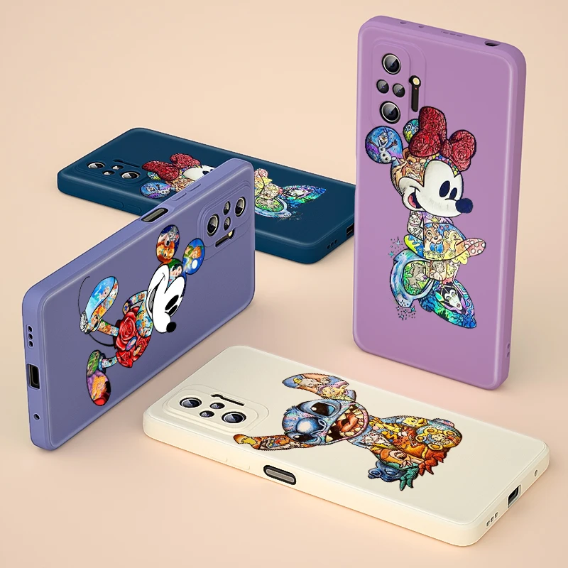 

Phone Case For Redmi Note 10 10S 10T 9 9S 9T 8 8T 7 7S 6 5 Pro Max Plus 5G Mickey Mouse Silhouette Liquid Silicone Soft Cover