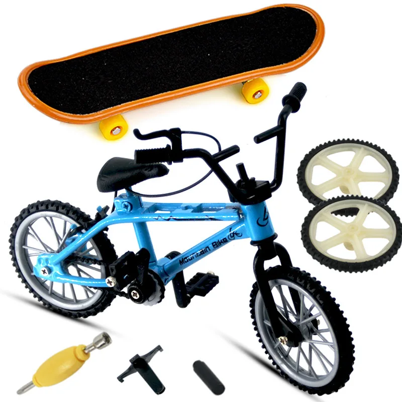 Finger Bicycle Finger Skateboard Set DIY Sports Combination Toy Double Pole Bicycle Spare Tire Tools Finger Skateboard Toy Gift