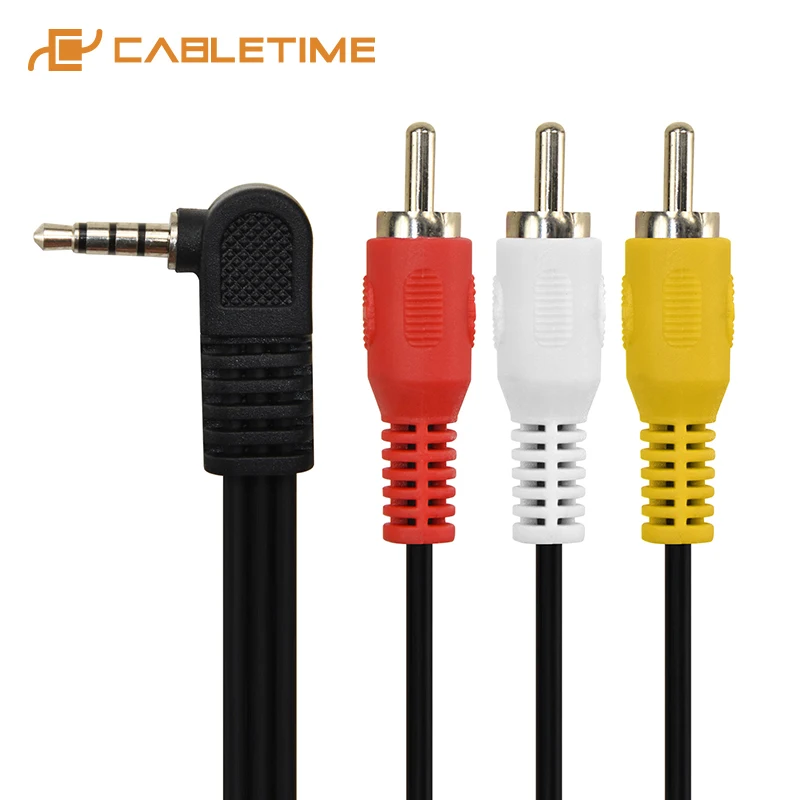 CABLETIME 3 5 мм 4 полюсный автоматический к 3RCA аудио видео кабель Мужской до RCA угол