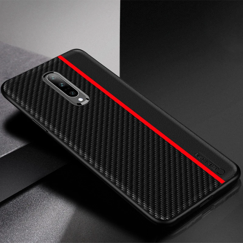 Чехол для Oneplus 7T Pro 6 T 6 T, чехол для Oneplus 7T 5T 6 T 7 Pro, чехол из углеродного волокна и кожи, мягкий силиконовый чехол для One plus 6 T - Цвет: Красный