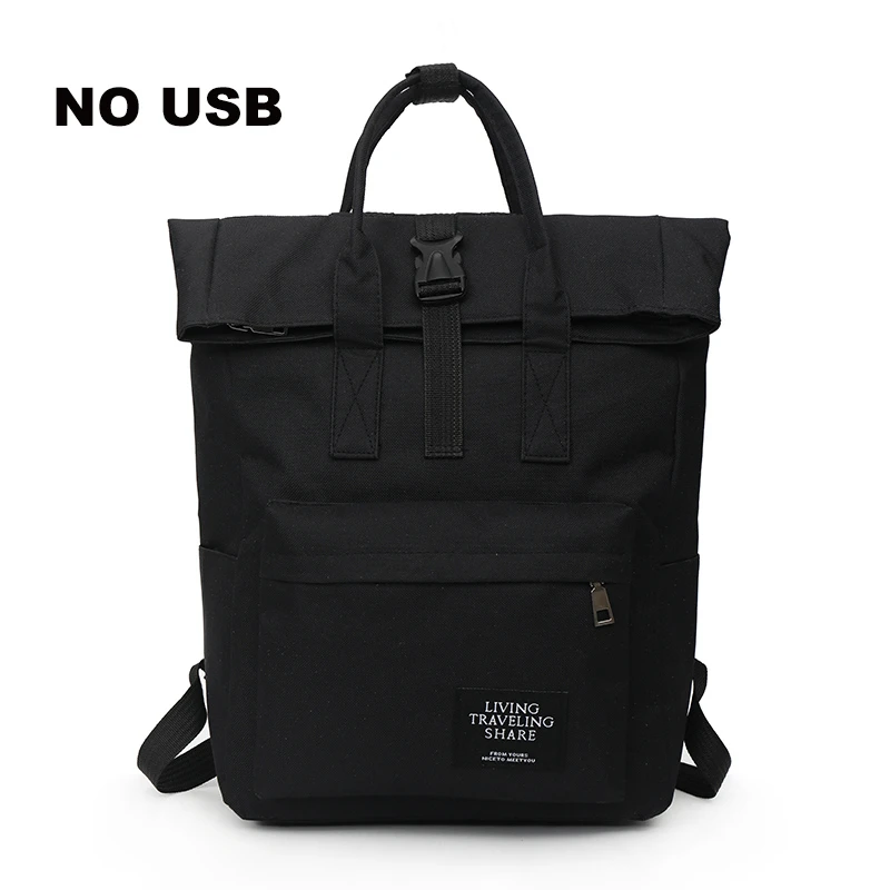 TTOU Fashion Backpack Women Leisure Back Pack Korean Ladies Knapsack Casual Travel Bags School Girls Classic Bagpack Laptop bag - Цвет: Black without USB