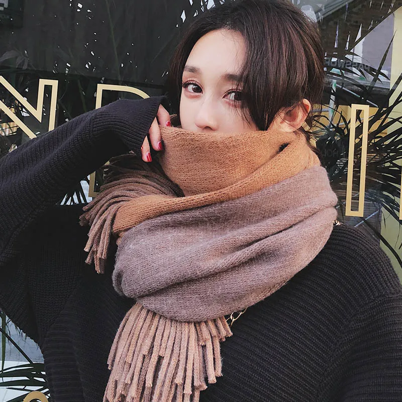 Зимнее вязаное одеяло шарфы для женщин толстые шали и обертывания с кисточкой