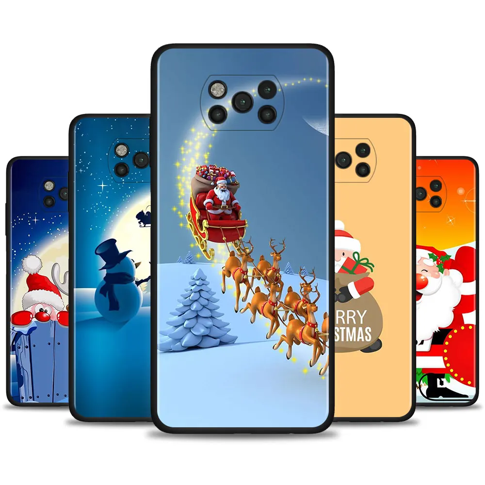 

Santa Claus Case For Xiaomi Mi Poco X3 NFC X3 M3 Pro F3 GT Pocophone F1 Black TPU Soft Silicone Cover Cellphones Couqe Capa