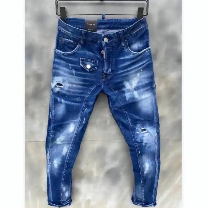 

New Style Women's/Men's Skinny Jeans Ripped Holes And elastic Paint Spray Stitching Beggar Pants T132#
