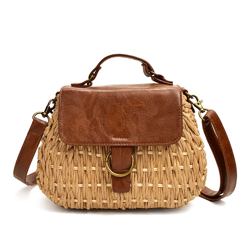 

Vintage straw bag Pig Crossbody beach bag casual weaving rattan handbags