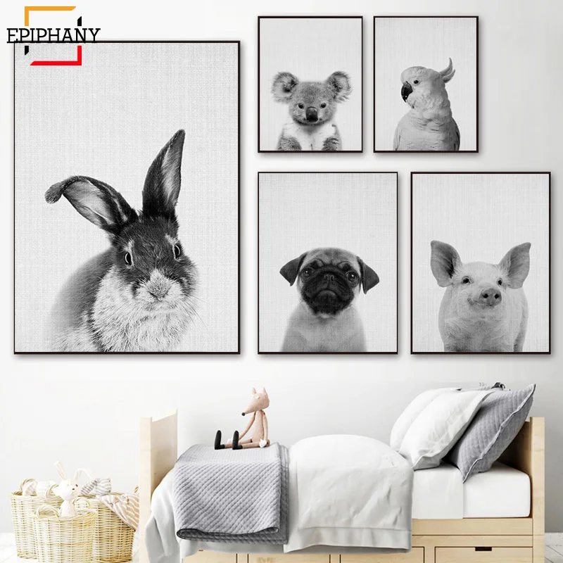 Черно белая ВИНТАЖНАЯ фотография животные скандинавские плакаты и принты