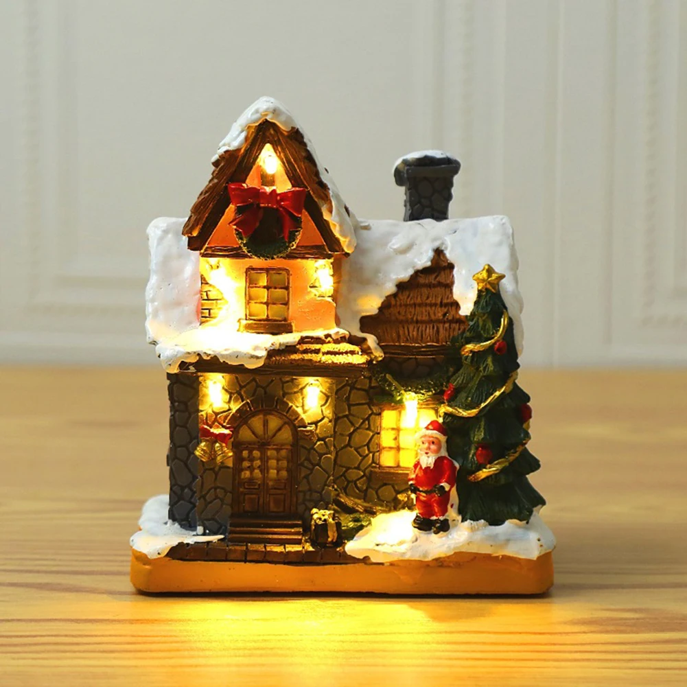 

Christmas House LED Light Merry Christmas Village Figurine Building Lighting Home Xmas Ornaments Gift Happy New Year Decor